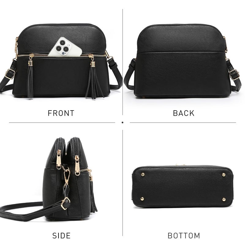 Dasein Women Tassel Zipper Pocket Crossbody Bag Shoulder Purse Fashion Travel Bag with Multi Pockets(1-Black) - Image 3